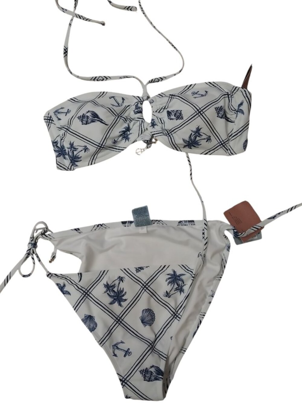 Shade & Shore Bikini Halter top and bottom - White/Blue Nautical - Size Large